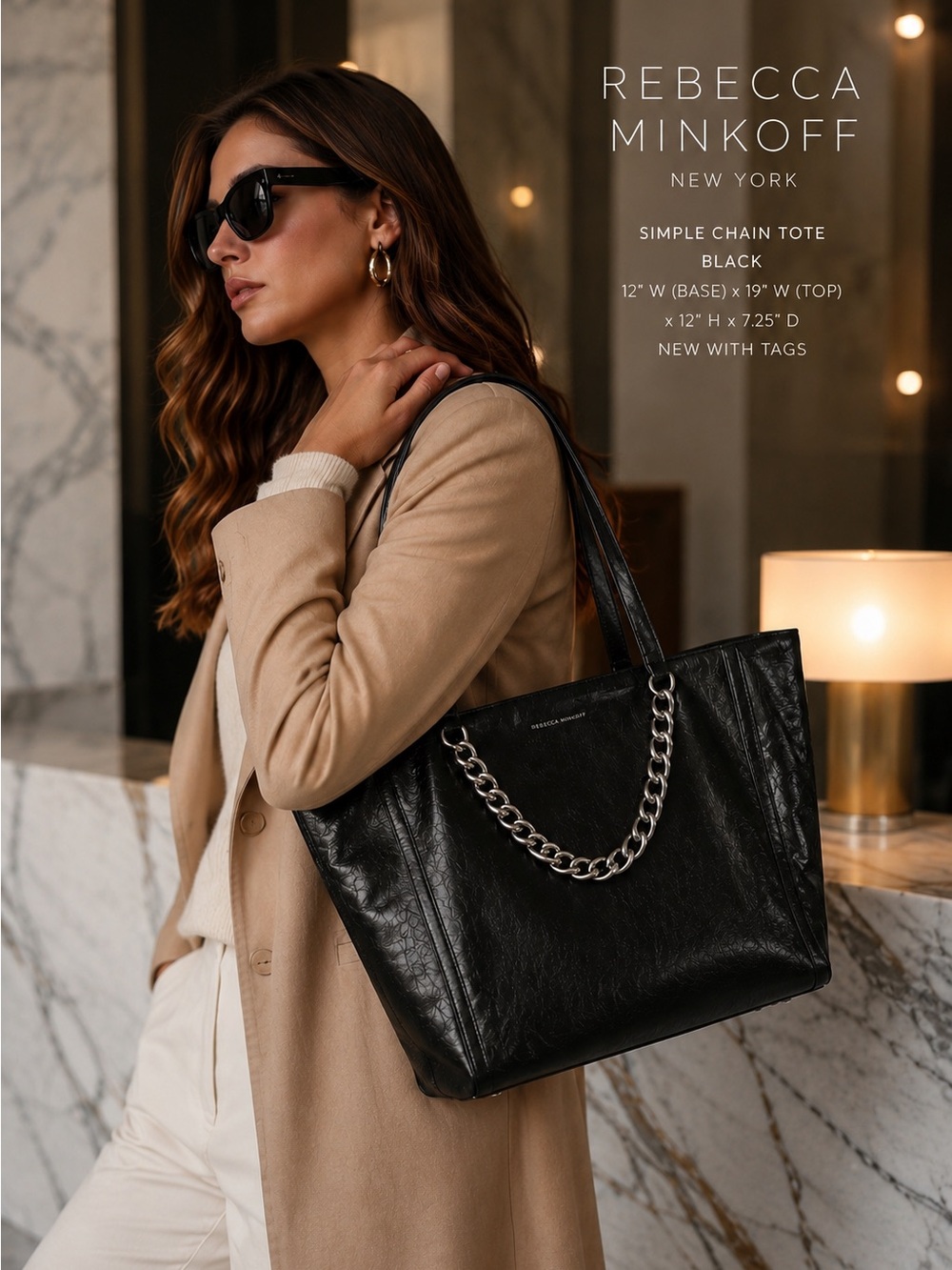 Rebecca Minkoff Simple Chain Tote – Black Leather | New With Tags